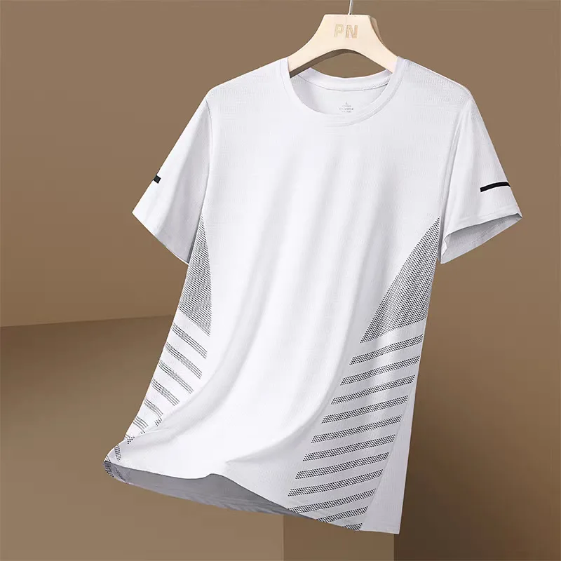 

Ice silk short sleeved T-shirt for men in summer thin and quick drying mesh sports and fitness half sleeved top