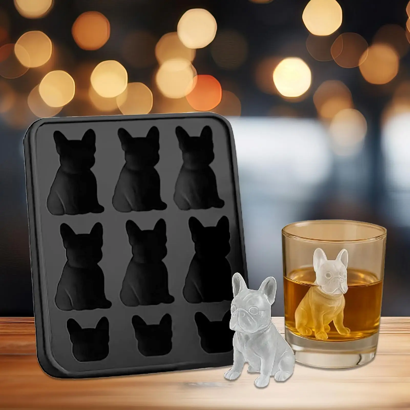 Ice Mold 9-Cavity 3D French Bulldog Silicone Molds Non-stick Food-Grade Whiskey Iceblock Tray Shatterproof Kitchen Gadget For