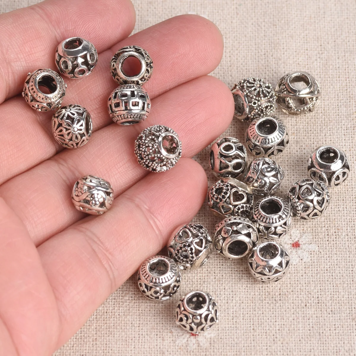 10pcs 10mm Round Hollow Metal Alloy Loose Spacer Big Hole Beads for Jewelry Making European Charms Bracelet DIY