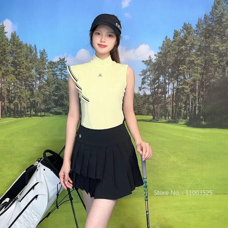 SG Women Ruffle Fly Sleeves Shirt Summer Sleeveless Golf Top Ladies Pleated Short Skirt A-Lined Golf Skort Quick-dry Sports Wear