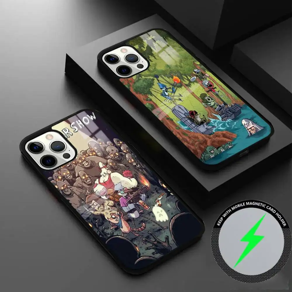 

R-Regular Cartoon Show Phone Case For IPhone 16 15 14 13 12 11 Pro Max Plus Mini Magsafe Mirror Wireless Magnetic Cover