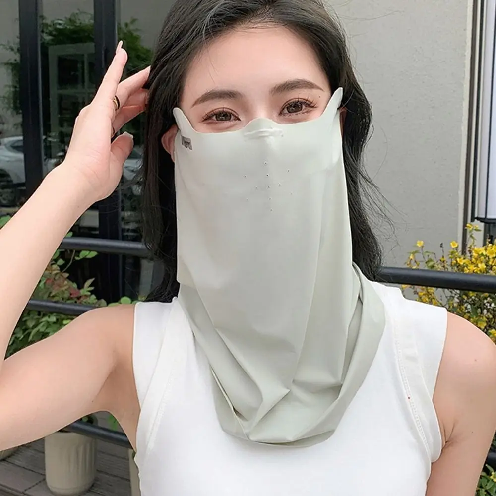 Solid Color Ice Silk Mask UV Protection Sun Proof Bib Face Cover Neck Wrap Cover Summer Face Scarves Sunscreen Face Scarf Sports