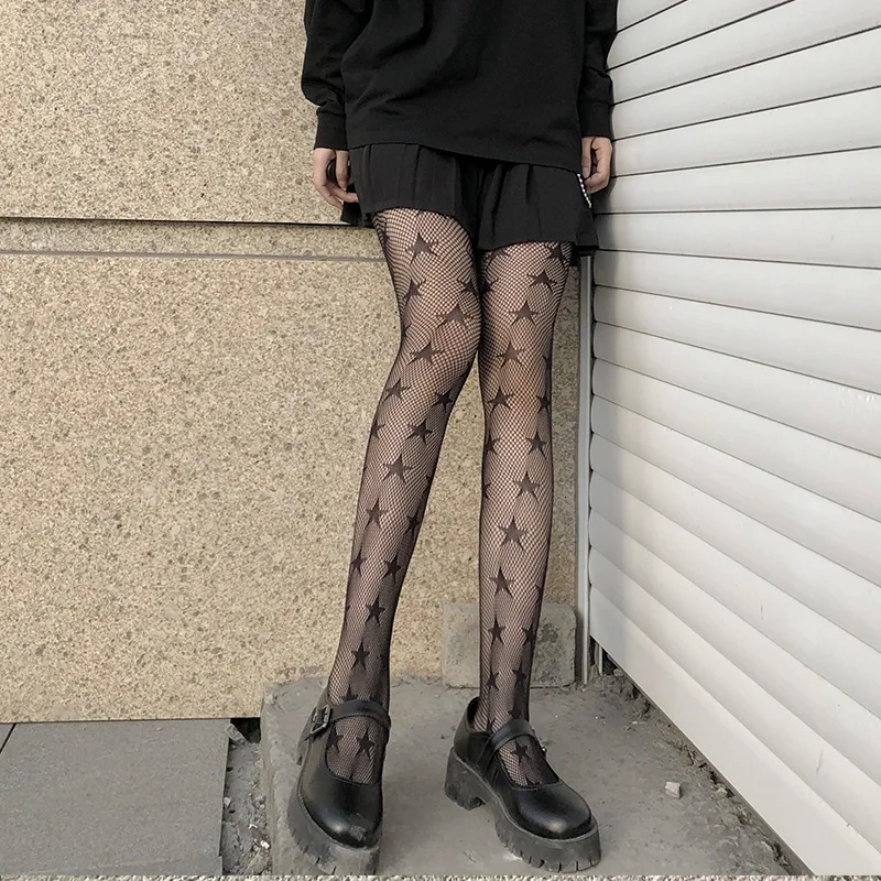 Lolita Sexy Fishnet Pantyhose Goth Punk Star Pattern Lolita Mesh Net Tights Punk Lolita JK Girls Fishnet Mesh Goth Pantyhose