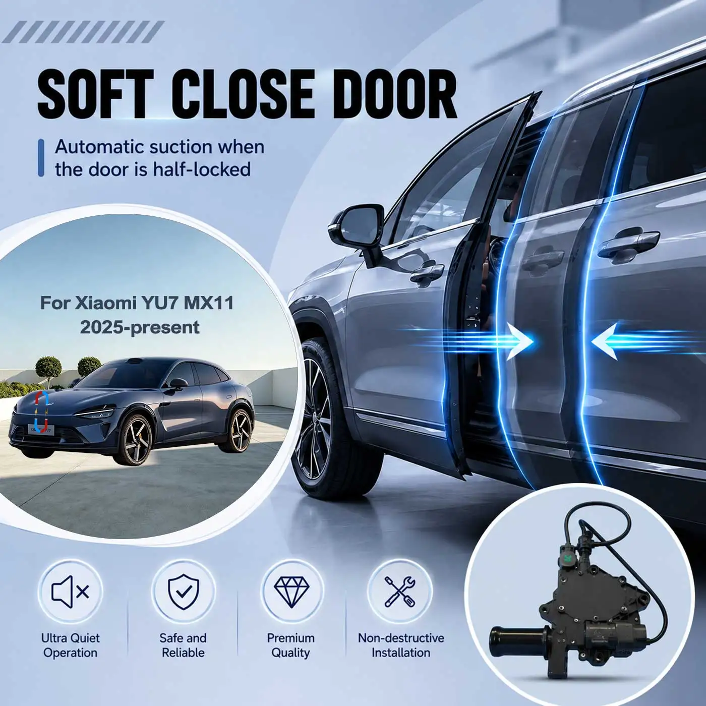 For Xiaomi YU7 MX11 2025-present Electric Soft Close Door Auto Pull-In Suction Lock Intelligent Silent Closer Kit