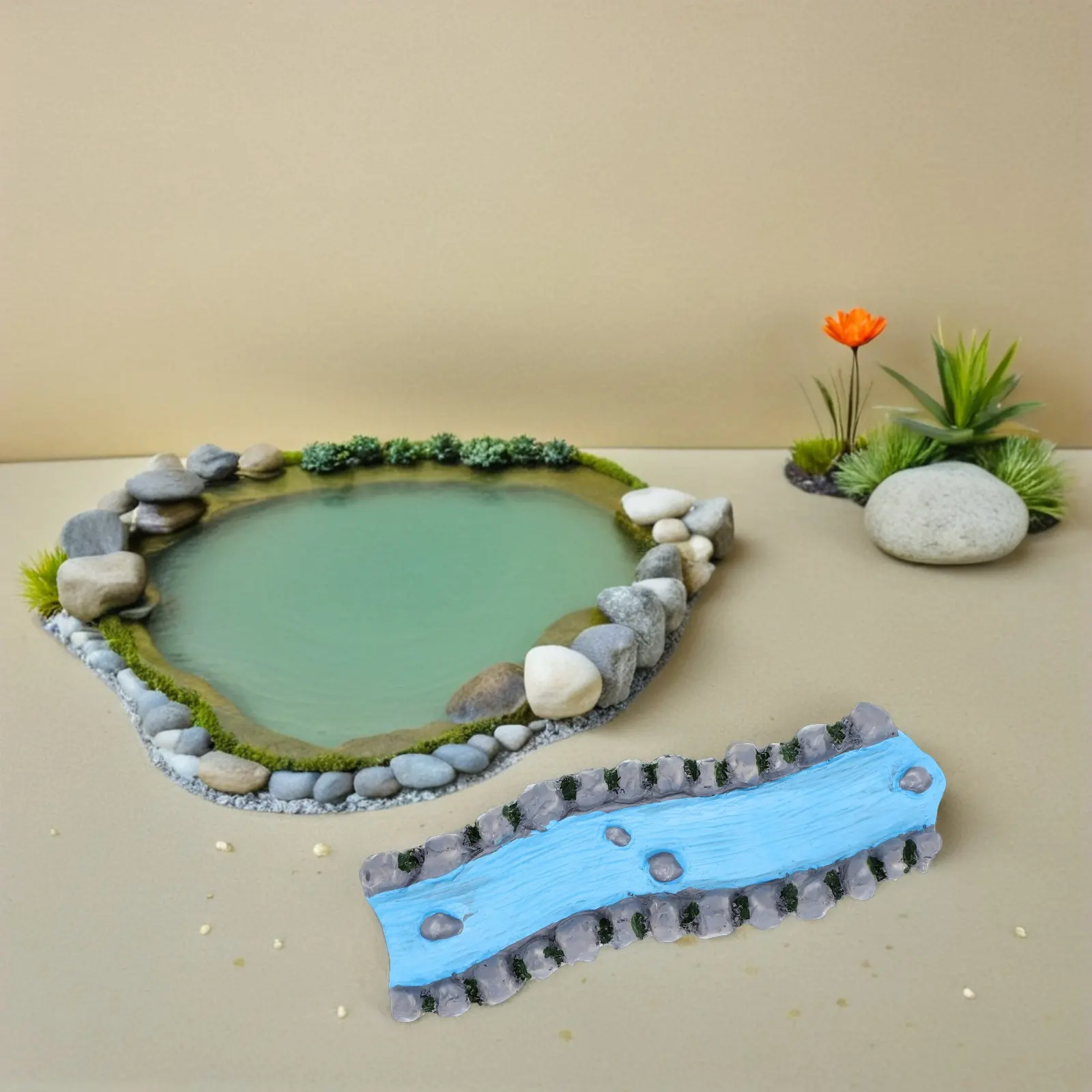 4Pcs Mini Resin River Decorations Realistic Landscape Stream Ornaments Fairy Garden Accessories Sand Table Decor