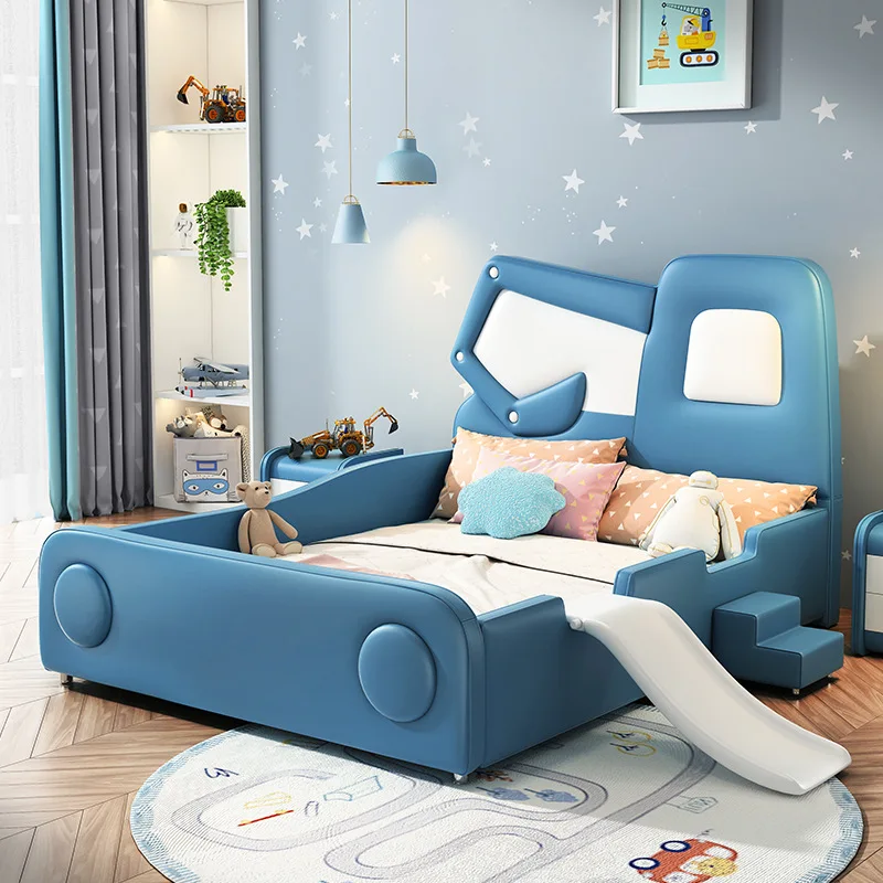 

Children's bed with guardrail slide project new teenager excavator boy