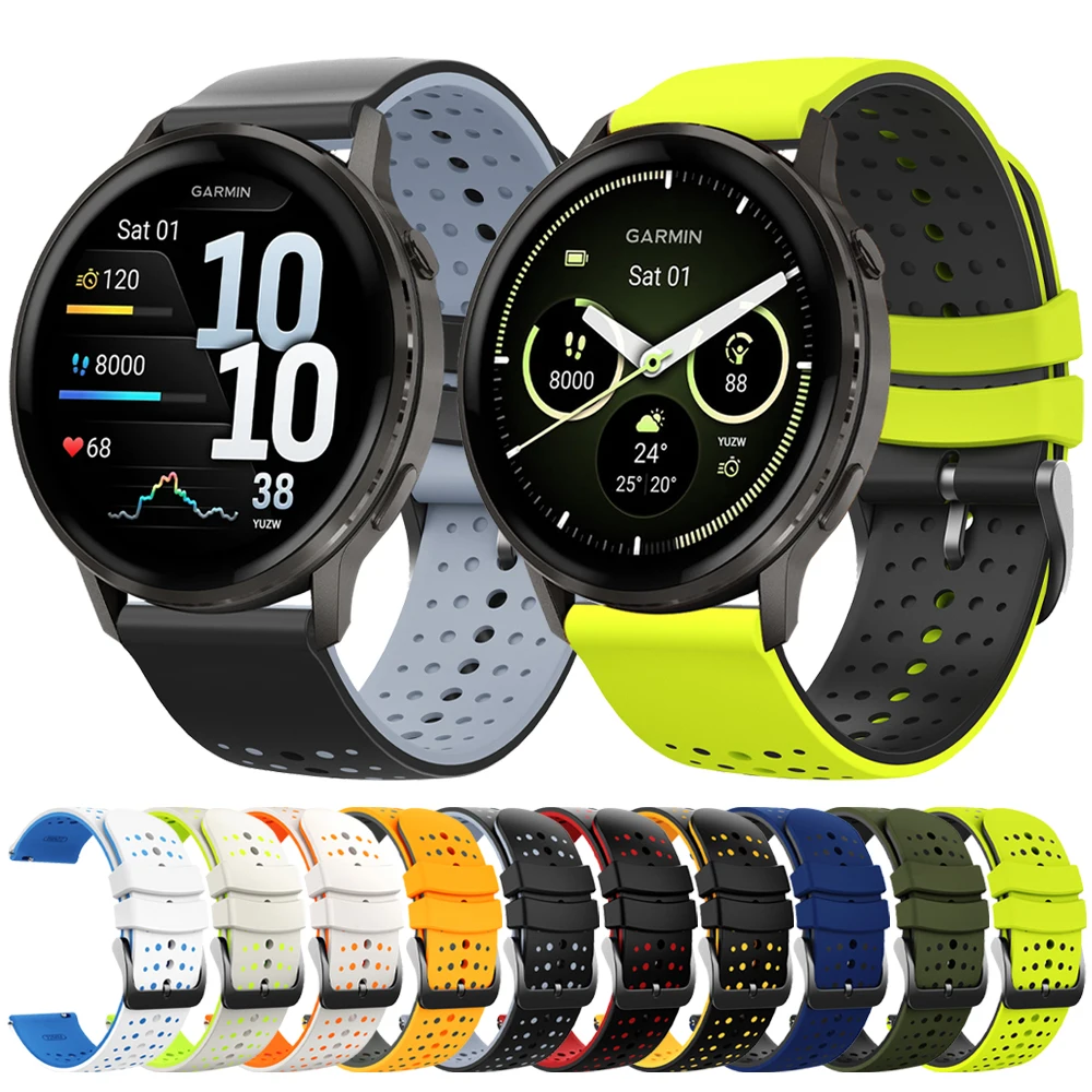 Correa de reloj de silicona de 22mm para Garmin Venu 4 45mm/Venu 3 2, Forerunner 570 47mm 265 255 Music, Vivoactive 4 correas de reloj inteligente