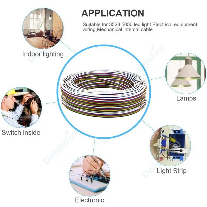 6pins LED Strip Connector Cables LED Wire 6 Cores Electrical Flat Wire For RGBWW COB RGBCCT LED Strips Light Bar JST Connector