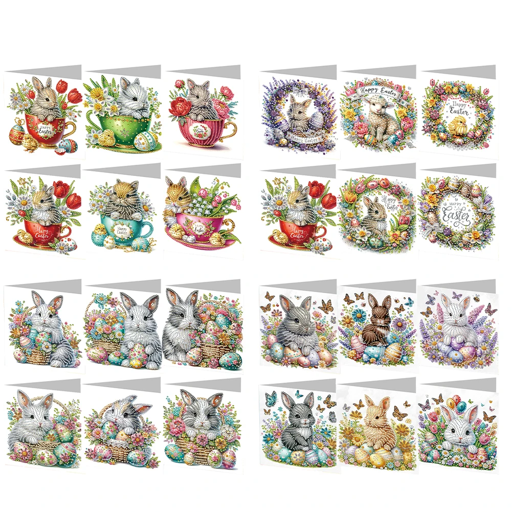 6 stuks Pasen diamant handgemaakte kaart DIY diamant schilderij kaart diamant schilderij wenskaart voor vakantie feestartikelen
