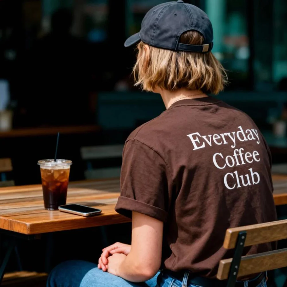 Every Day Coffee Club Letters Printing Chocolate T Shirts Unisex Summer Short Sleeve Loose Cotton Tops Ins Fashion Casual Tees