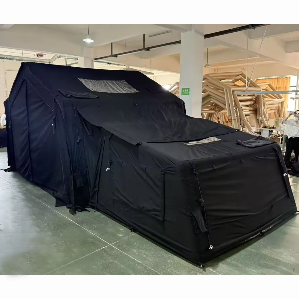 Black Inflatable Marquee Instant up Family Tent Foldable Polyester Cotton Fireproof Camper Blowup Cabin Tent for Club Party Eent