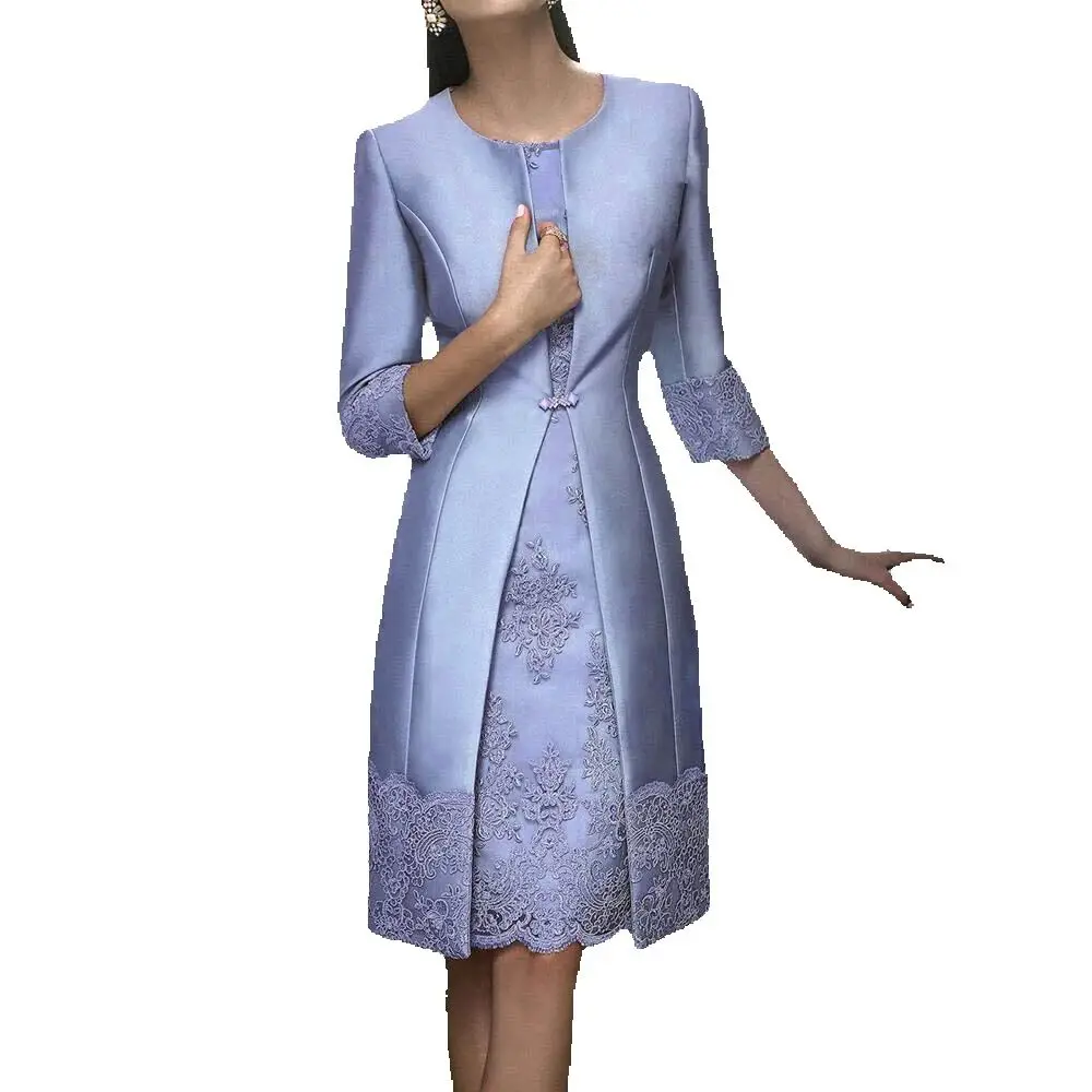 Elegant Mother of the Bride Dresses with Jacket Evening Gowns Satin Lace Party Wedding Guest Dress Custom Mother\'s Suits