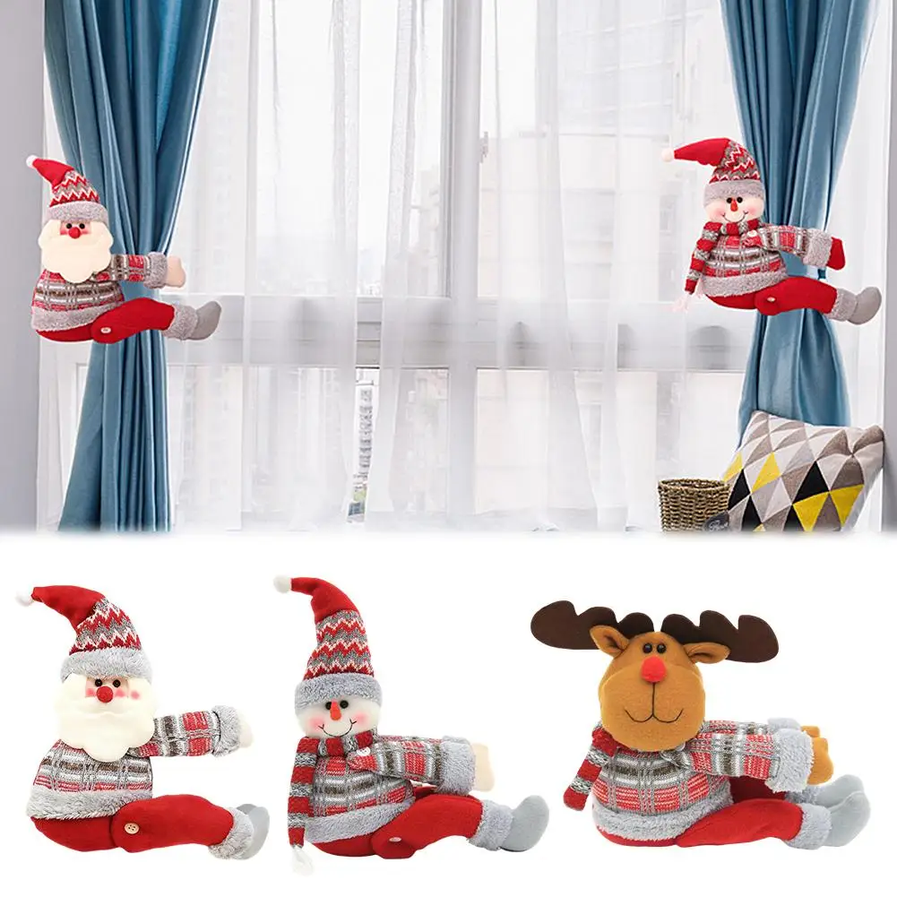 Christmas Santa Claus Curtain Buckle Tieback Holder Supplies Decoration Doll Ornaments Window Home Room Holiday Xmas Cartoo N2G4