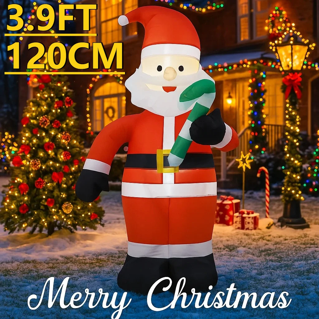3.9FT LED Inflatable Xmas Yard Deco Santa Claus Candy Cane Christmas Home Decorations Ornament Gifts Supplies Decor Festive Toy