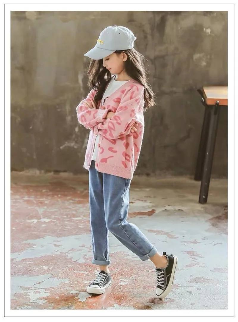 UNITIM 2026 Herbst Kinder Mädchen Strickjacke Pullover Teenager Mädchen Leopardenmuster Ein-Knopf-Pullover 2-12 Jahre Junior Mädchen Strickwaren Mäntel – Detail 13