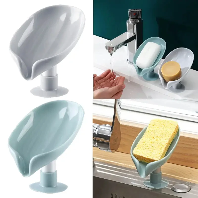 1PC Leaf Shape Soap Holder Suction Cup Sponge Dish Rack With Drain Water Bathroom Shelf For Home Storage Box Kitchen Accessories