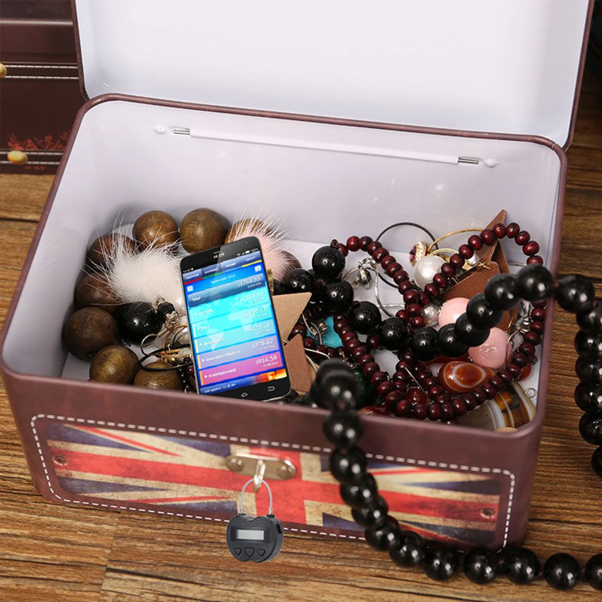 

Electronic Lock Lock Anti addiction Timer Timer Countdown Clock USB Charging Black Heart Metal Wire
