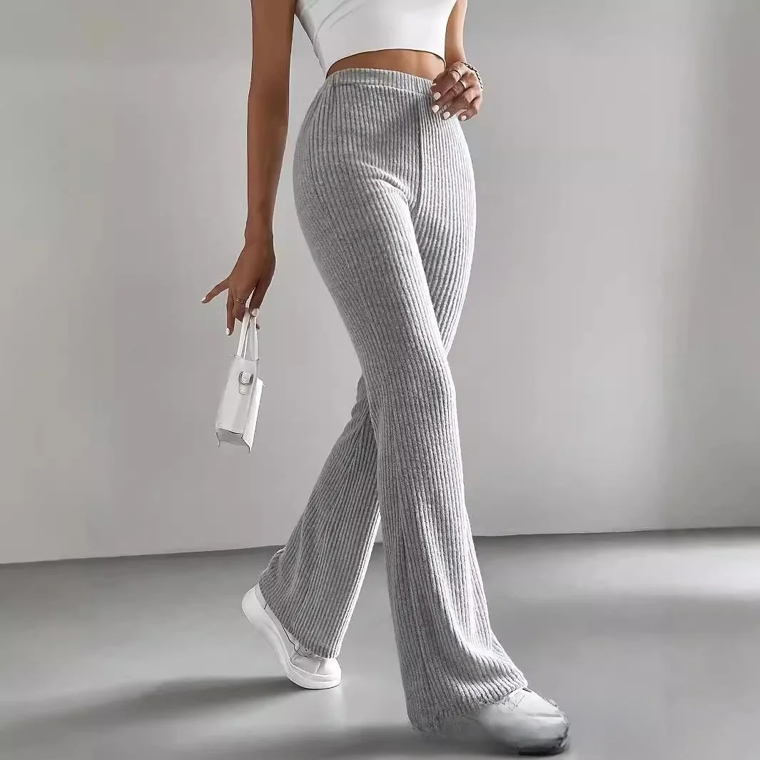 Ele Teacher Sle Calças Casuais Femininas Slim Fit Calças Compridas Conjunto Faionable Solto Cintura Elástica Fibra de Poliéster