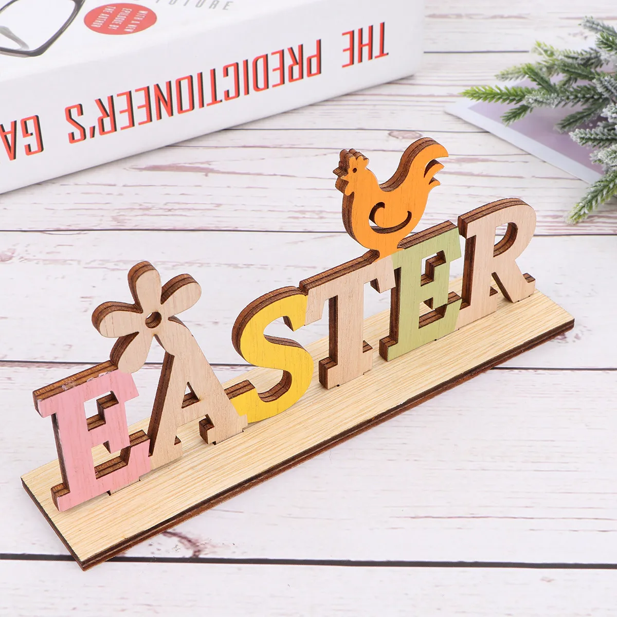 1Pcs Easter Wooden Letters Decor Premium Wood Crafts Fine Workmanship Desktop Ornaments for Home Party Room Decoration