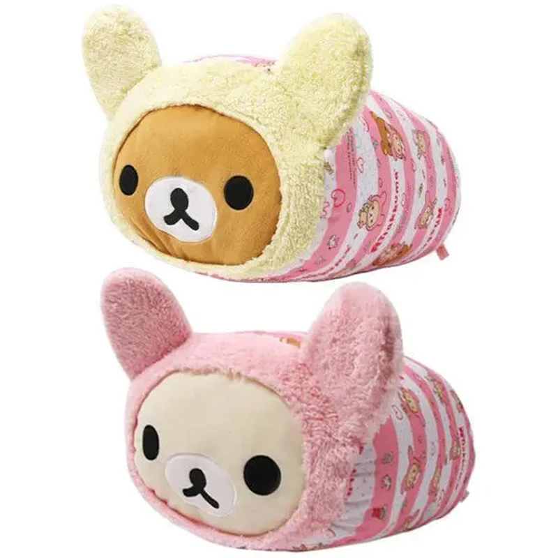 Cute Rilakkuma Korilakkuma Bear Yellow Pink Rabbit Bunny Cylindrical Big Plush Pillow Cushion Stuffed Toy Doll Kids Gift 40*30CM