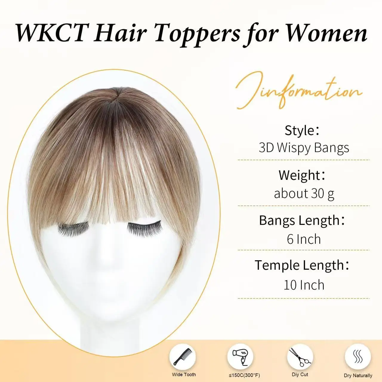 Reissue Wig for Women, Covering White Hair on the Top of the Head Naturally and Invisibly, and Reissue Fake Bangs
