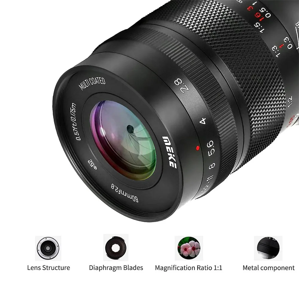 Meike 60mm f2.8 Large Aperture APS-C Macro Manual Focus Lens for Canon EF-M Fujifilm X-Mount for M4/3 Mount GH4 GH5 GH6 E-M5 GX7
