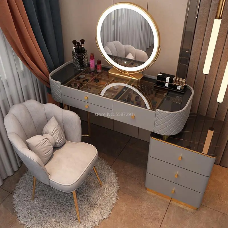 Nordic Makeup Vanity Table with Mirror Dressing Table Dressers for Bedroom Dresser Light Luxury Vanity Desk Bedroom Furniture