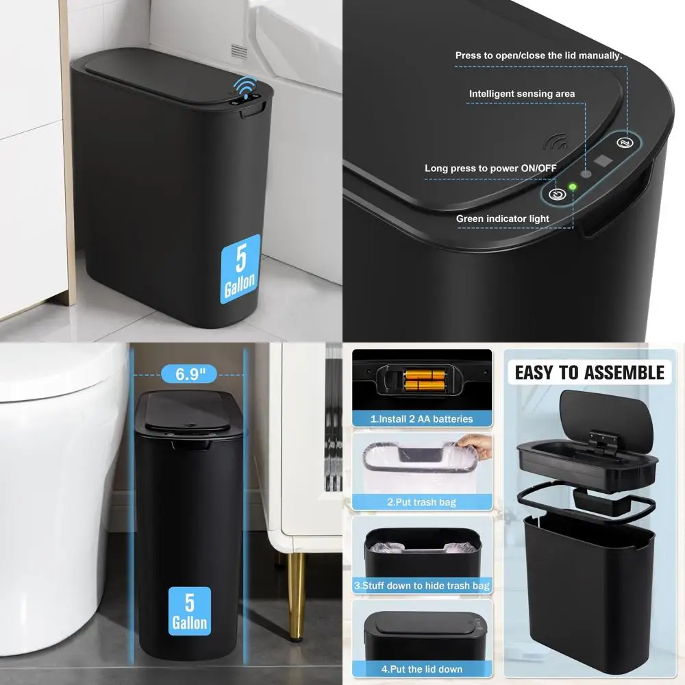 

5-Gallon Touchless Trash Bin, Slim Motion Sensor Wastebasket for Home and Office, Black
