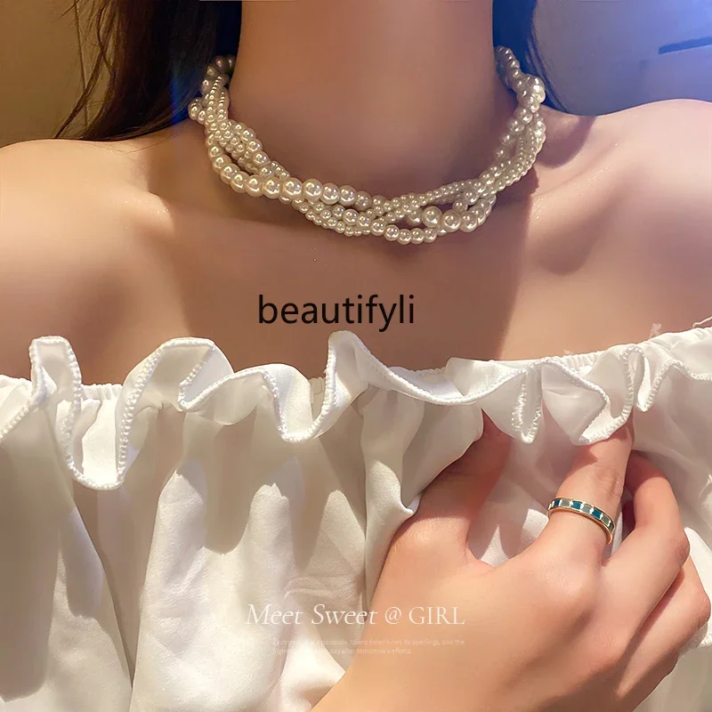 Multi-layer pearl necklace new popular collarbone chain light luxury niche neck chain decorative accessories women