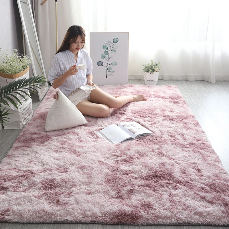 Grand tapis moelleux nordique en peluche douce pour enfants, tapis rose pour filles, tapis de jeu de pépinière, décoration de chambre à coucher,