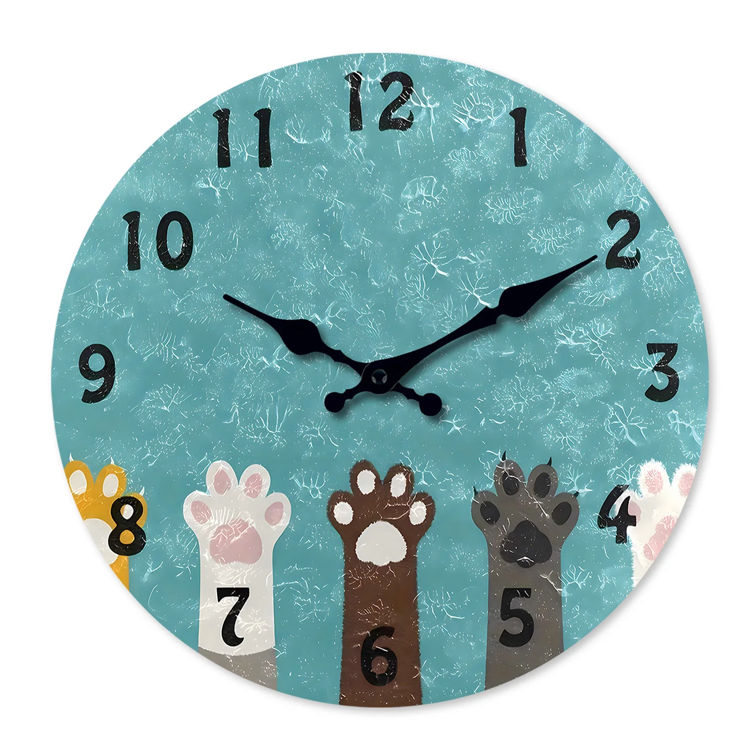 Cartoon süße Katze Pfotenabdruck Ölgemälde Muster Holz Wanduhr Wohnzimmer Schlafzimmer Küche Home Dekoration Wanduhr stille Quarzuhr Urlaubsgeschenk 10 Zoll 12 Zoll 14 Zoll 16 Zoll (ohne Batterien)