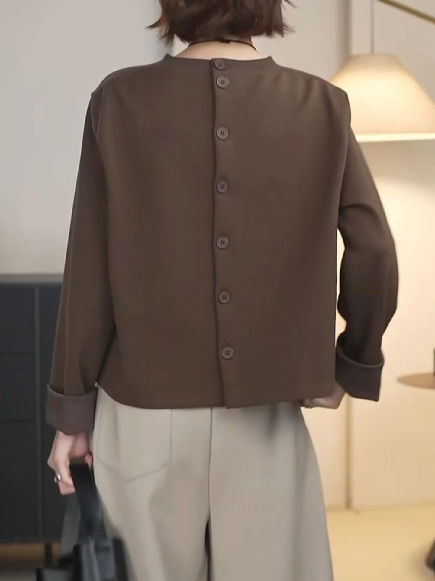 

Женская повседневная толстовка с круглым вырезом и пуговицами, однотонная, облегающая, комфортная, свободного кроя, для работы и отдыха