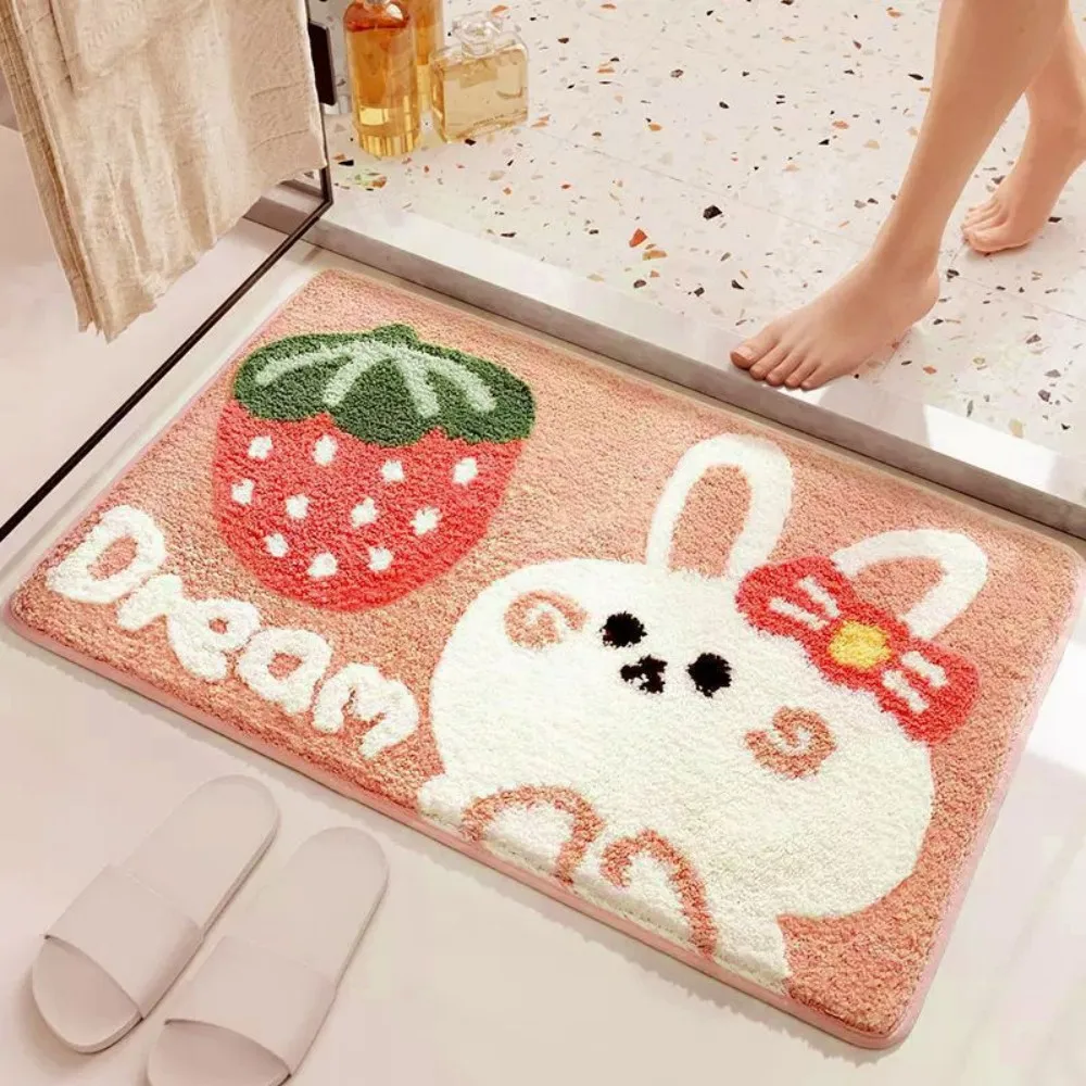 VIKAMA-alfombra absorbente de baño con conejo de dibujos animados, decoración del hogar suave y agradable para la piel, alfombrilla para pies para dormitorios y habitaciones de niños