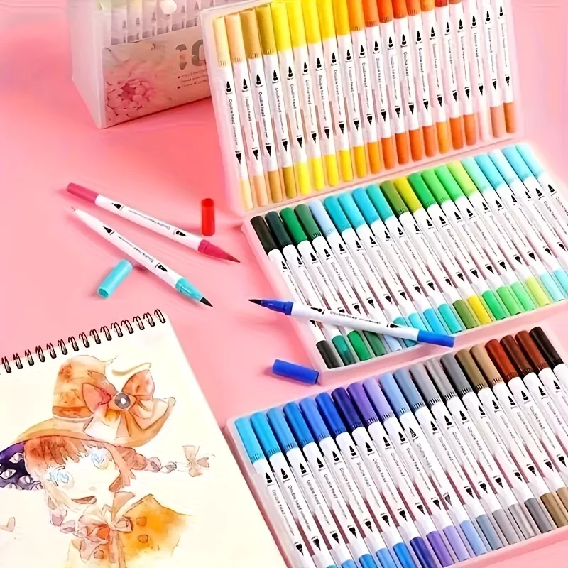 36-120 Colors Dual Tip Art Marker Pen Set Fine Brush Watercolor Pen Journaling Lettering Drawing Office School Art Supplies