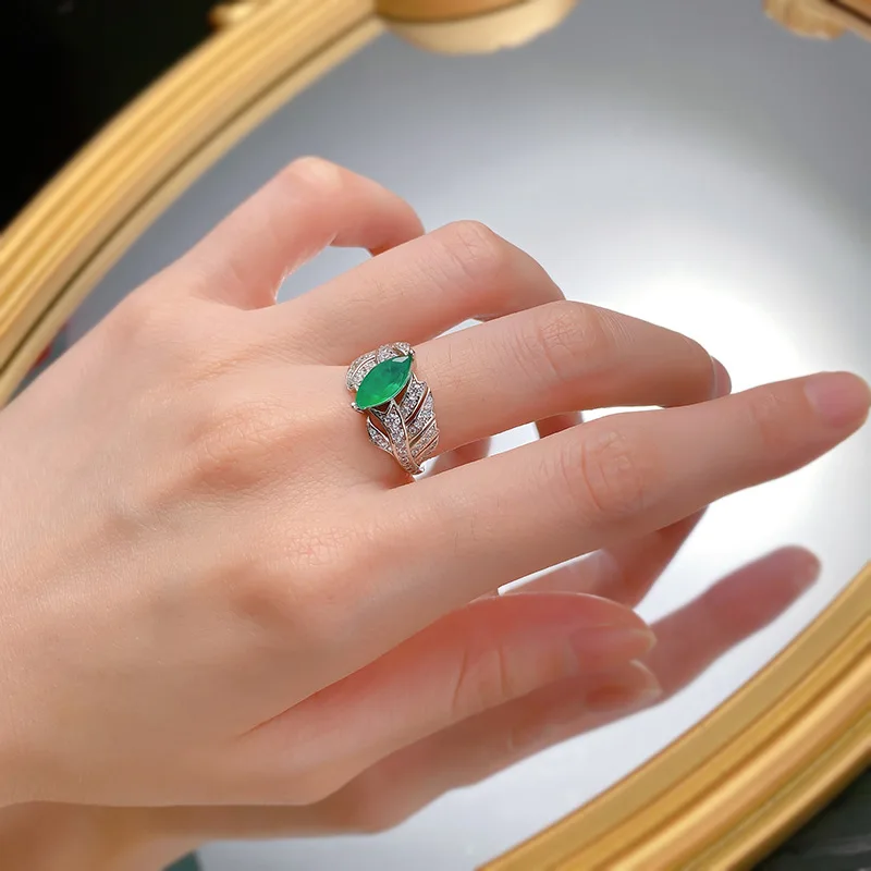 Yaranyan Vintage 100% 925 Sterling Silver Marquise Cut Lab Sapphire Emerald High Carbon Diamonds Gemstone Ring Fine Jewelry