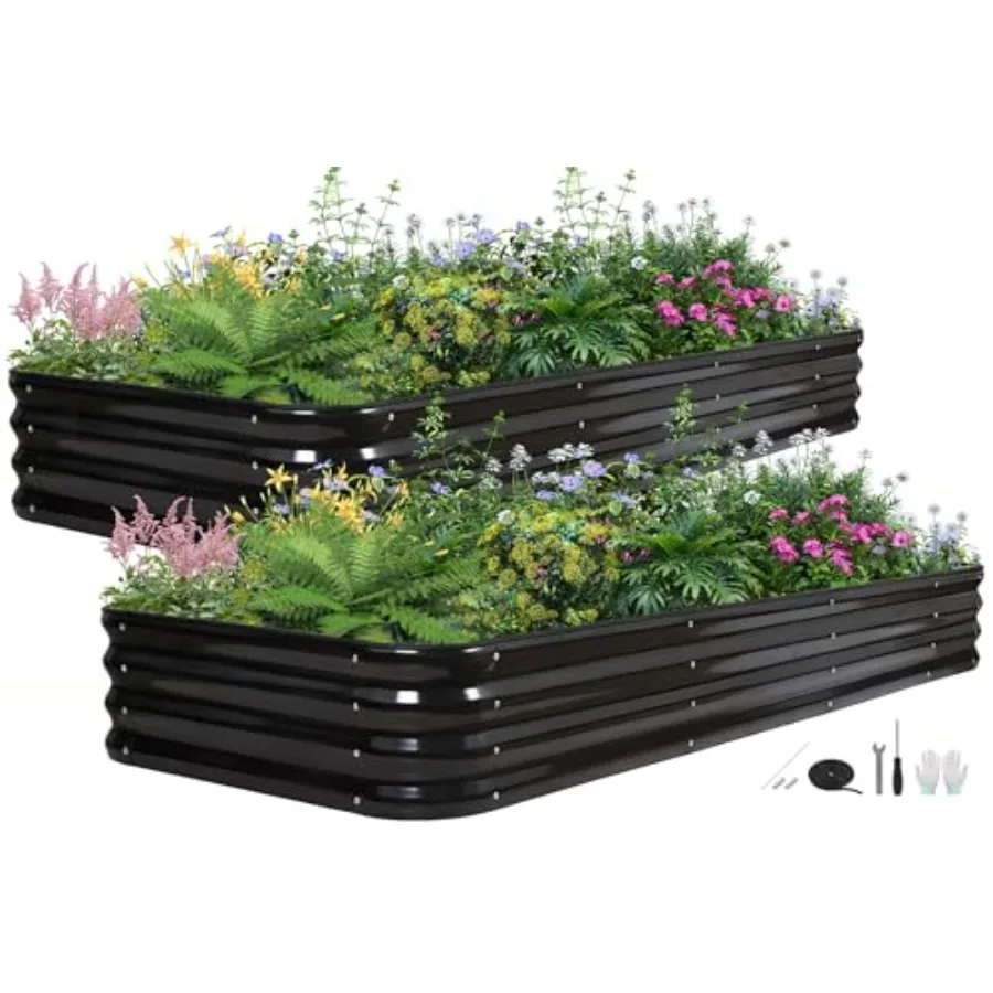 

Модульная оцинкованная грядка 5-в-1 для сада, 8x3x1 фут, 2 шт., металлический комплект для приподнятой грядки с упорными стержнями для сада