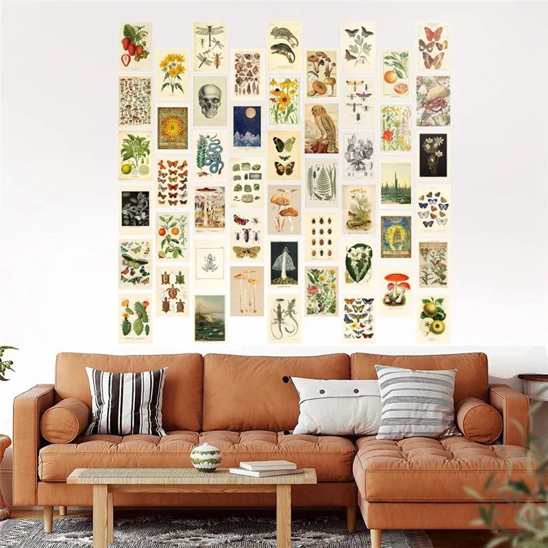 Vintage Aesthetic Wall Collage Kit - 50 Mini Botanical Cottagecore Collage Art Posters (4X6Inch), for Trendy Photo Wall