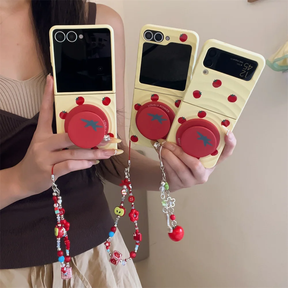 

Korean INS Wave cute tomato magnetic stand for Samsung Galaxy Z Flip7 Flip6 4 3 Flip5 cover For Magsafe holder protective cover