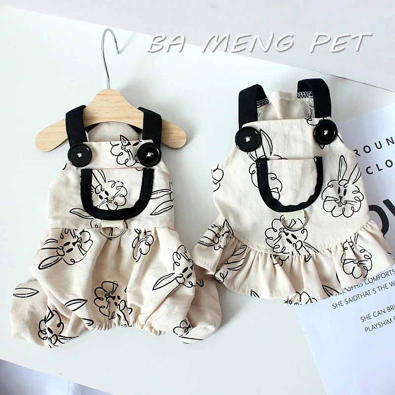 Cute Dog Jumpsuit Rabbit Print Pet Dog Rompers Cat Dog Dress Suspenders Dog Skirt Chihuahua Bichon Puppy Summer Clothes Outfit