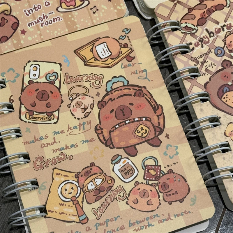 Cartoon Capybara A7 Coil Notebook Mini Pocket Stationery Notebook Journal Message Book Office Supplies Back To School Gift