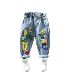 Kinder jeans Hosen Frühling und Herbst Hosen Jungen Stretch hose neue Jungen Baby lose Druck Füße Hosen