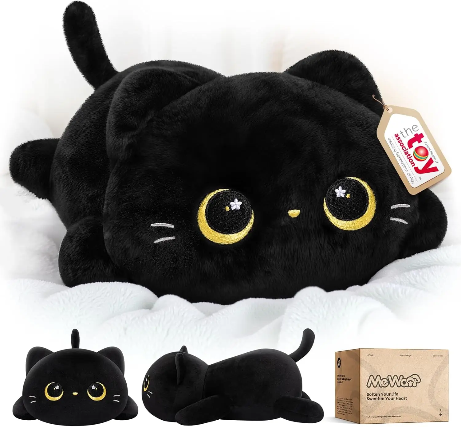 

Cute Black Cat Plush Pillow, Kawaii Stuffed Animal, Squishy Cuddle Toy for Kids & Girls (13 Inch)