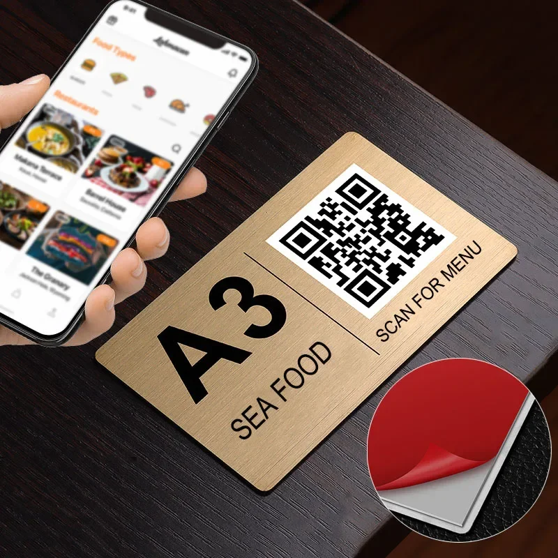 5/10Pcs Custom Stainless Steel Table Signs Desktop Scan Menu QR Code Self-adhesive Table Number Plates For Restaurant Hotel Cafe