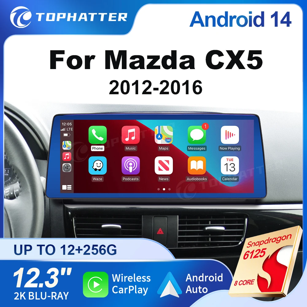

Carplay 12.3 inch For Mazda CX-5 CX5 2012-2016 Car Radio Stereo GPS Navi Qualcomm Multimedia Player Android 14 2K HD Screen