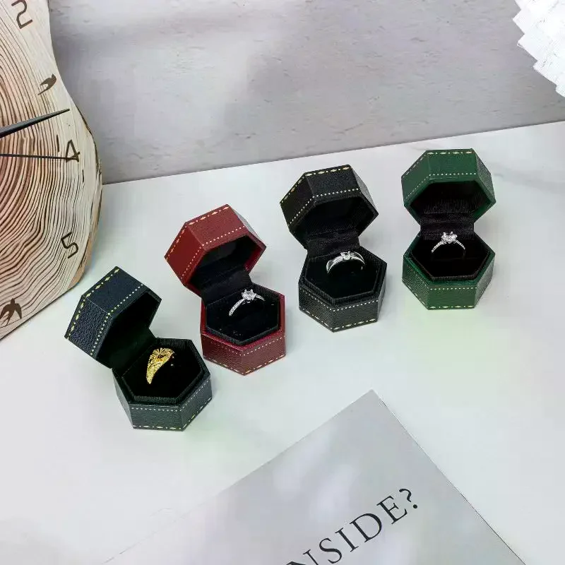 Vintage Hexagon Velvet Jewelry Single Ring Box Empty Case Holder For Engagement Wedding Ceremony Valentines Day Gift Organizer