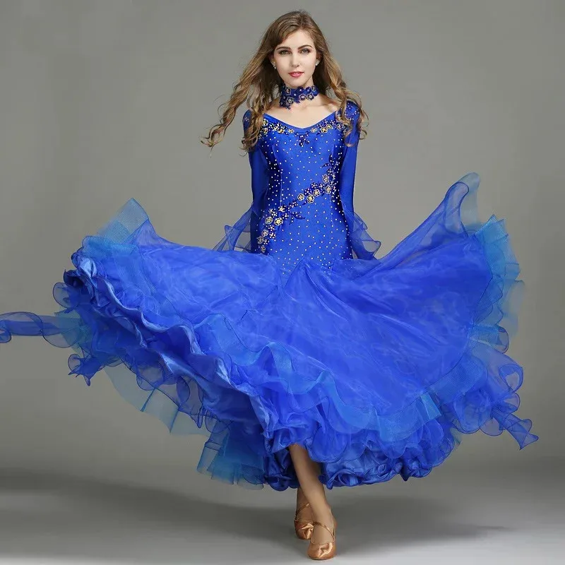 

CyWhite Ballroom Dress Long Sleeves Waltz Dresses For Ballroom Dancing Foxtrot Dance Dress Standard Ball Dress Sequins Dance Wea