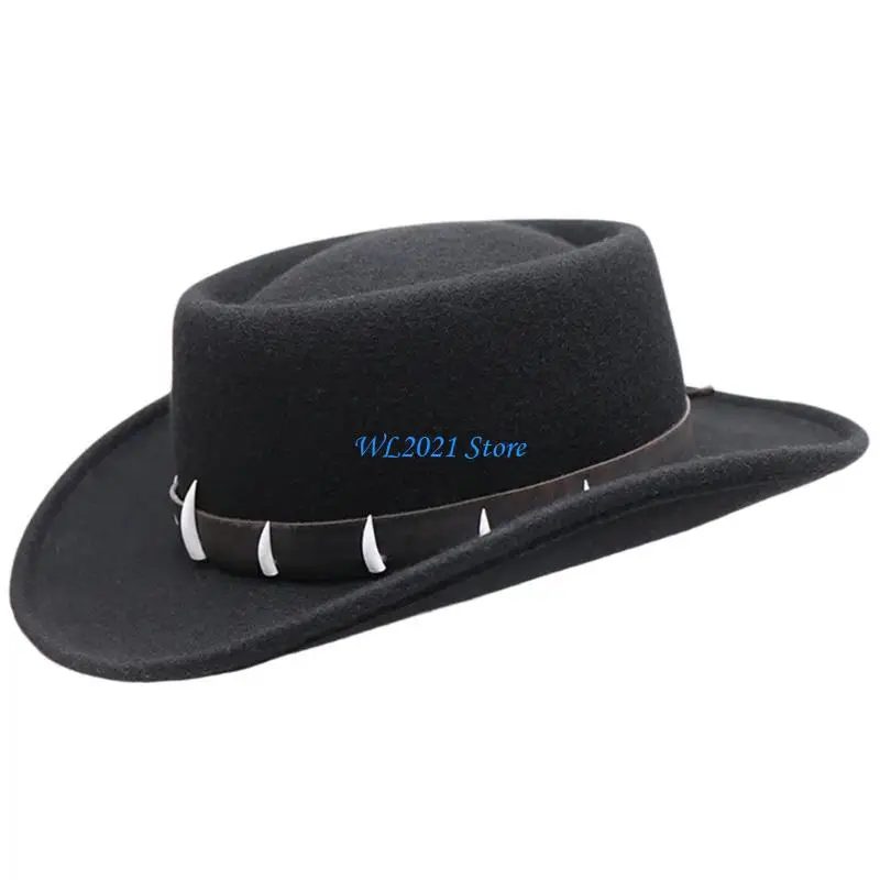 

G5GC Western Styles Wool Hat with Artificial Ethnic Decoration Stage Hat for Durability and Fashion Forward Individuals Adult