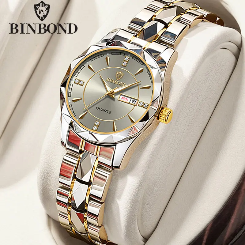 BINBONG Dameshorloges Luxe Mode Dames Quartz Horloge Waterdicht Lichtgevende Datum Roestvrij Horloge Vriendin Liefhebbers Cadeau