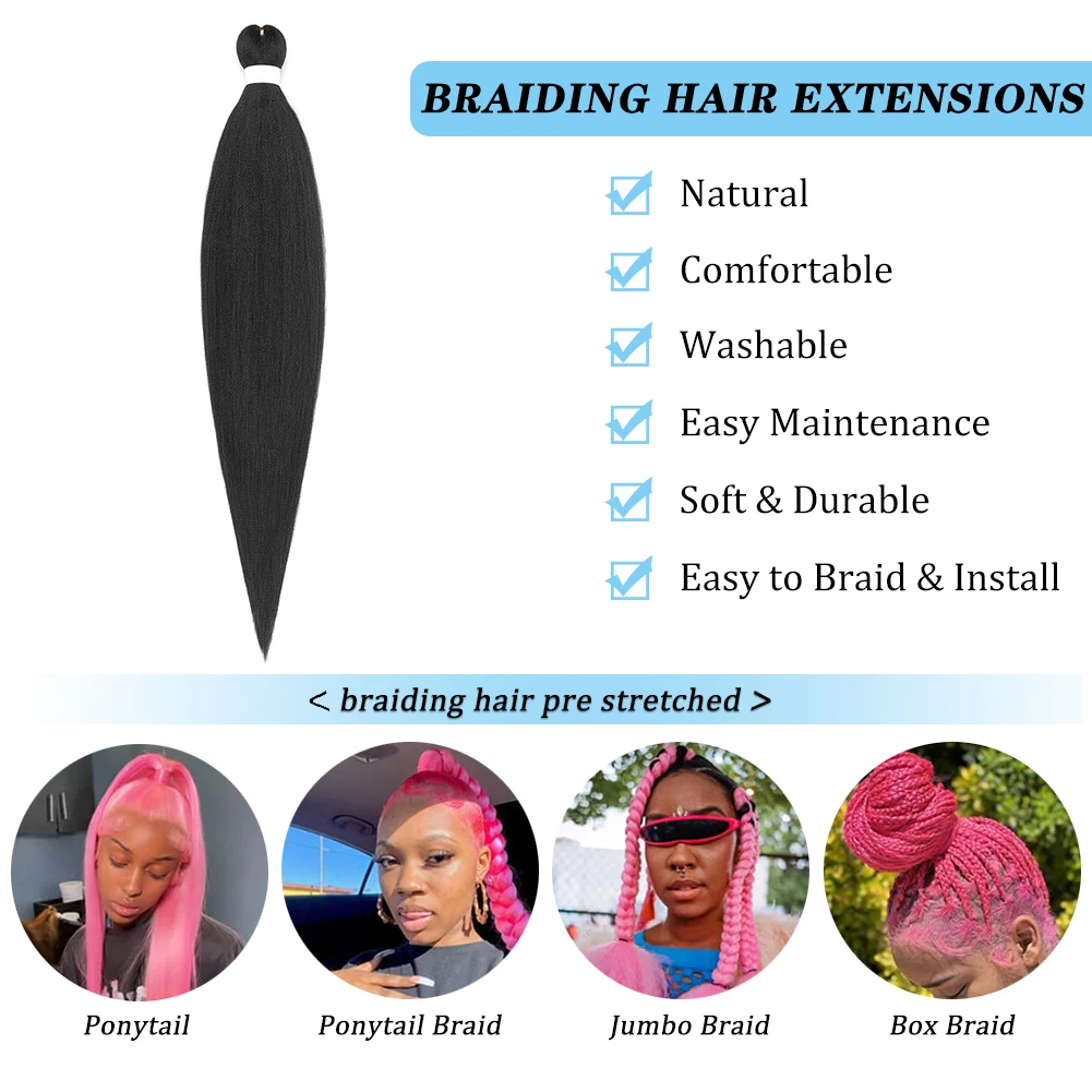 Tresses synthétiques pré-étirées professionnelles, fibre de réglage d'eau chaude sans démangeaison, 30 en effet Ombre Yaki Bergame, extensions de cheveux tressés