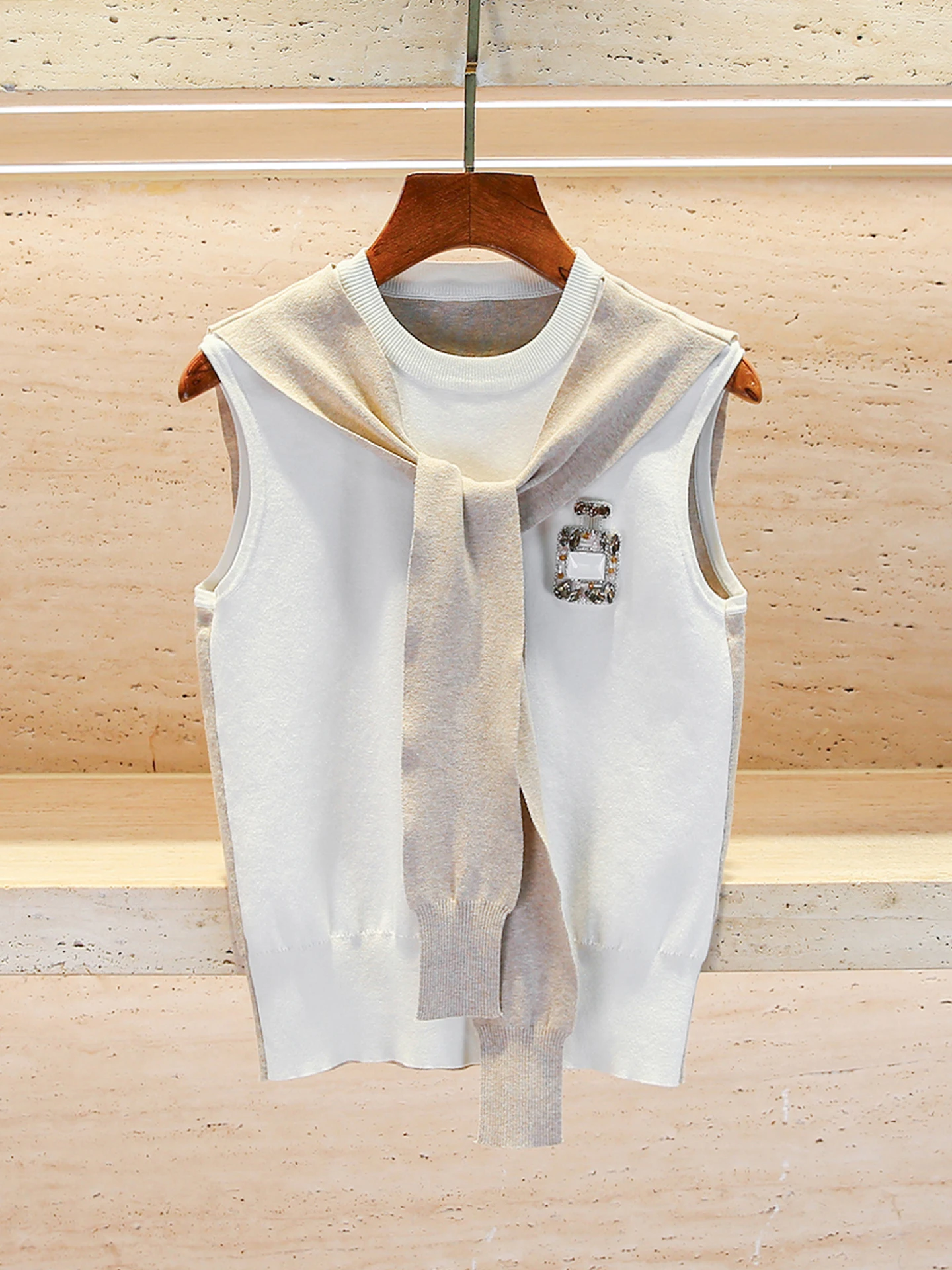 

High-End Women's Knitted Vest oulder Wrap Belted College Sle Autumn Faion Commute Regular Fit ort Length Color